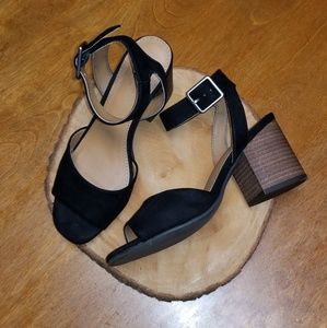 Microsuede Quarter Strap Heeled Pump Sandals